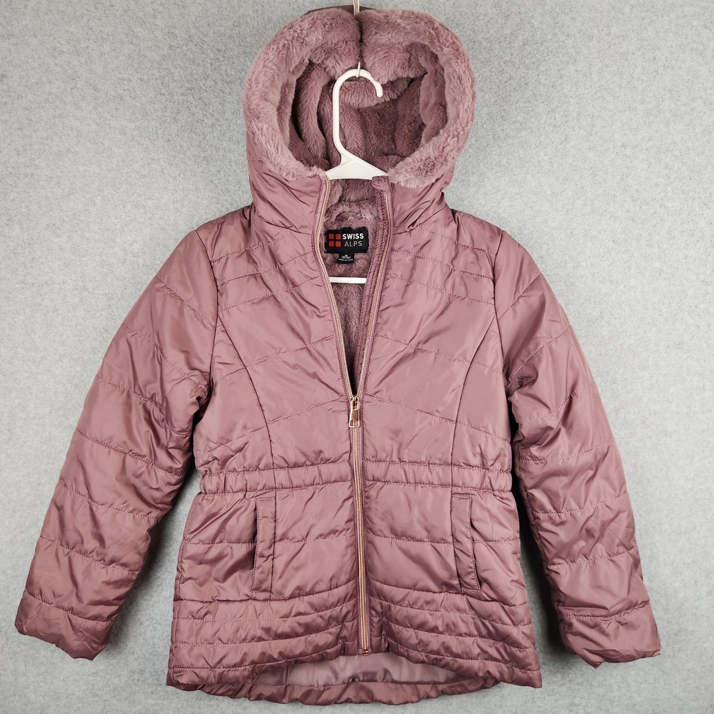 Swiss‎ Alps Kids M 8/10 Quilted Puffer Jacket Dusty Rose Sherpa Lined